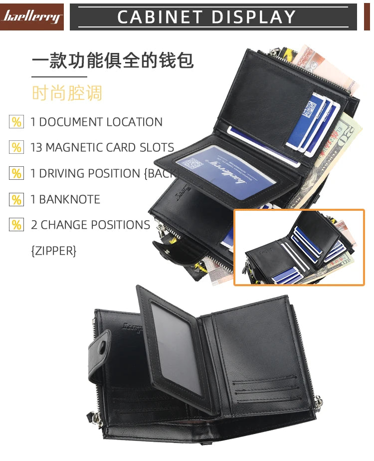 New  Men Wallets Fashion Short Desigh Zipper Card Holder Men Leather Purse Solid Coin Pocket High Quality Male Purse