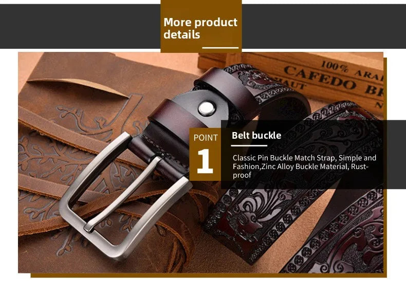 Men's Retro Embossed Leather Belt, European & American Cross-border Style, High Quality Casual Durable Waistband for Daily Use