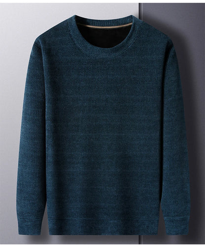 Fleece-Lined Knitted Pullover Sweater Casual Jumper for Men Insulated Warm Long Sleeve Thick Material Round Neck Design