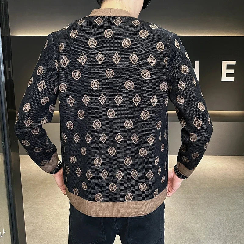 Brand Autumn Jacquard Knitted Cardigan Jackets Men Casual Business Sweater Coats Fashion Button Cardigans Men Clothing M-4XL