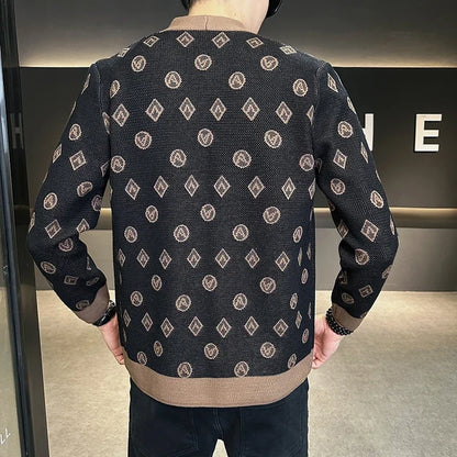 Brand Autumn Jacquard Knitted Cardigan Jackets Men Casual Business Sweater Coats Fashion Button Cardigans Men Clothing M-4XL