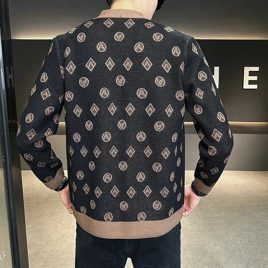 Brand Autumn Jacquard Knitted Cardigan Jackets Men Casual Business Sweater Coats Fashion Button Cardigans Men Clothing M-4XL