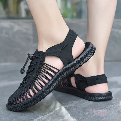 Summer Men Sandals Women Slippers Weaving Design Beach Sandals Breathable Casual Flat Sandals Outdoor Couples Sandals Size 48