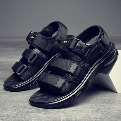 2023 New Design Men Rome Sandals Leather Fashion Sandals Black Men Summer Shoes Comfortable Cushion Soft Gladiator Sandals