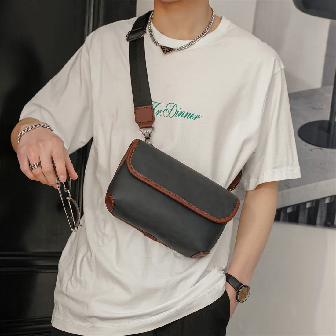 Casual Fashion Crossbody Bag Men Flap Shoulder Bag Vintage Design Shoulder Messenger Bags Unisex Mobile Phone Sling Handbags