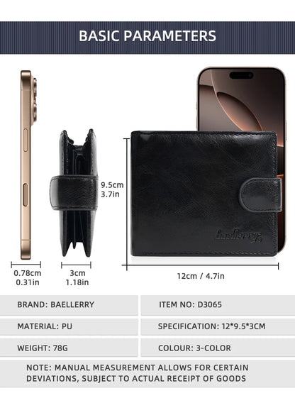 Baellerry New Short Men Wallets Zipper Coin Pocket Business Male Purses High Quality PU Card Holder Small Wallet For Men