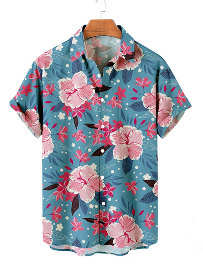 Summer Men's Flower Hawaiian Shirts Casual Vacation Short Sleeve Shirts Collar Button Up Shirt Fashion Steetwear for Mens