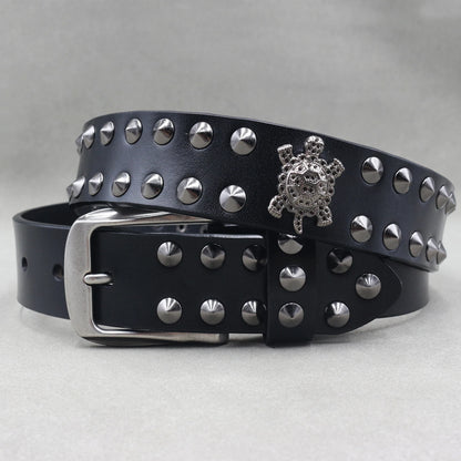 Designer Brand Belt Men Rivet Real Leather Pin Belt Male Black Rock Genuine Leather Cowhide Luxury Punk Belt Jeans