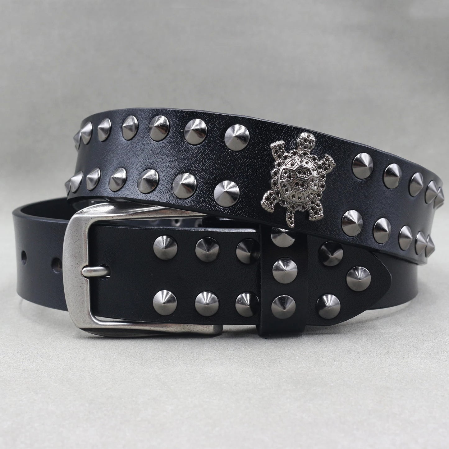 Metal Rivet Cowboy Belt Genuine Leather Cowskin Men Belt Punk Rivet Jeans Belts For Men Ceinture Homme Cinturones Hombre