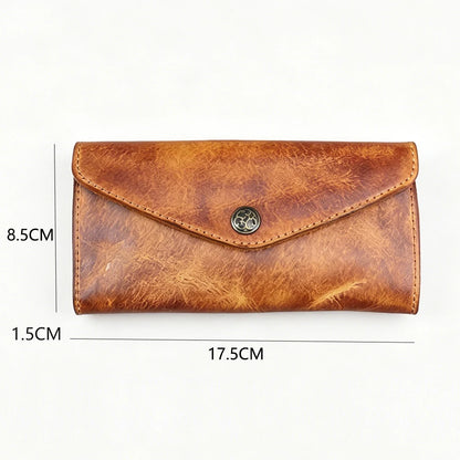 Genuine Leather Retro Men Handmade Wallet Handbag High Quality Phone Pocket Simple Card Bag Big Capacity Male Purses
