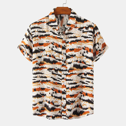 Hawaiian Summer Men's Casual Shirt Social Beach Style Short Sleeve Large Flower Print Chinese Resort Retro Loose Shirt