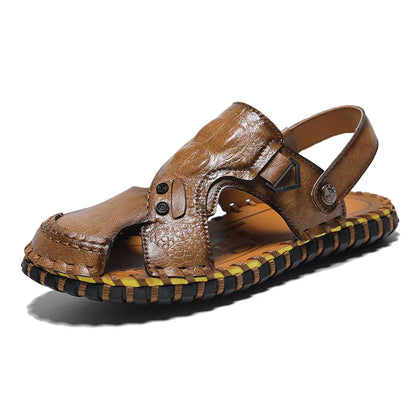 Handmade Men's Summer Sandals Genuine Leather Beach Rubber Flip Flops Classic Roman Male Sandals Outdoor Dual-Purpose Slippers