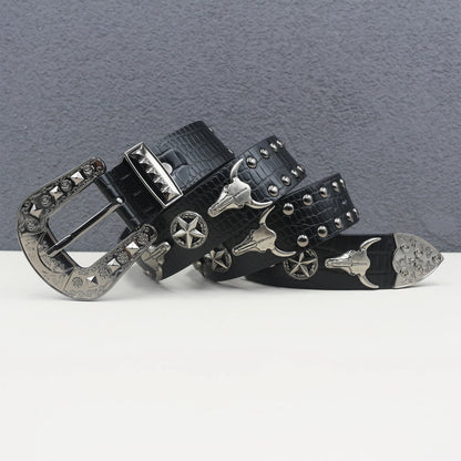 2025 New Bull head  Rivet Belt Metal Pyramid Belt Men and Women Punk Hardware Jeans Belt Y2K Designer  Women's