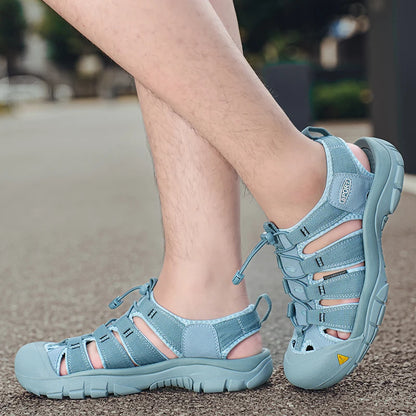 Outdoor Summer Men Sandals Leather Mens Casual Shoes Non-Slip Male Beach Shoes Anti-collision Toe Roman Flats Flip-flops 38-48