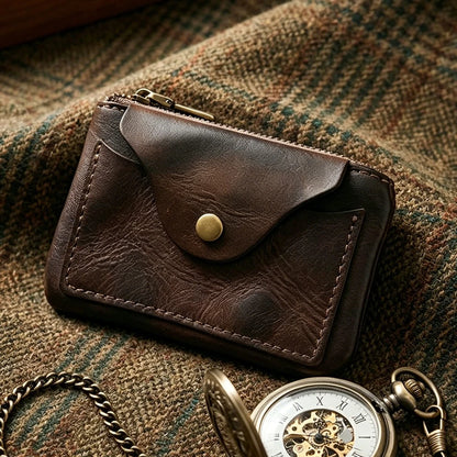 New Slim Short Men's Wallet Vintage Genuine Leather Card Holder Zipper Male Coin Purses High Quality Snap Men Money Clips