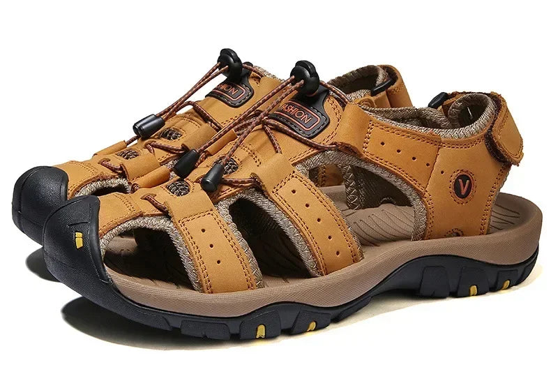 2026 New Men's Sandals Handmade Thick Bottom Rubber Breathable Casual Slip-On Beach Shoes Leather Upgraded Version