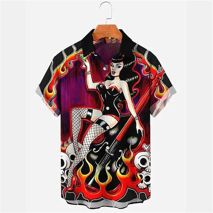 Vintage Figure Illustration Shirts Summer Hawaii 3D Men's Clothing Fashion Breathable Men's Top Loose Outdoor Casual Clothin