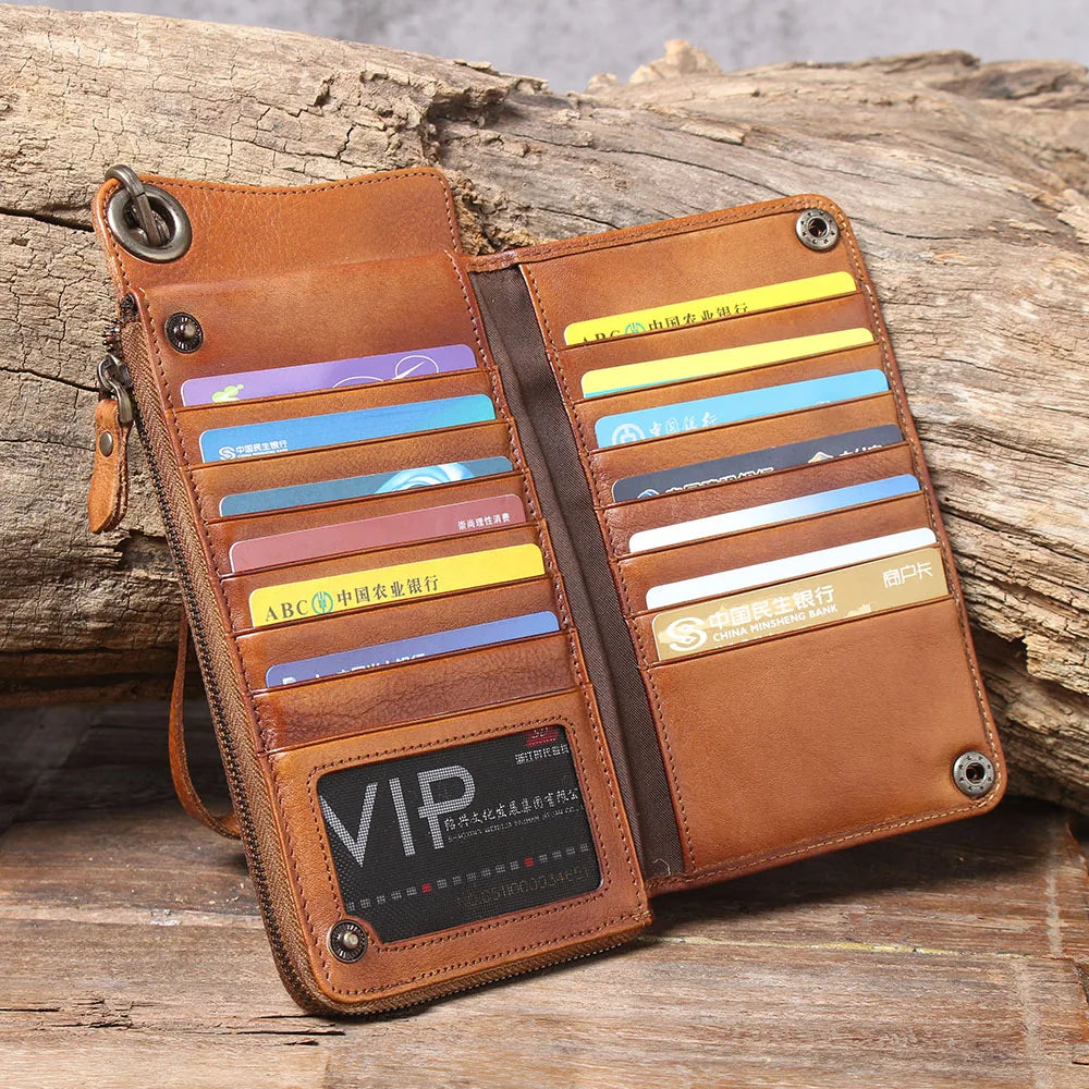 S.WORKER Full Grain Leather Long Wallet Men's Clutch Bag Genuine Leather Classic Purse Card Holder For Men
