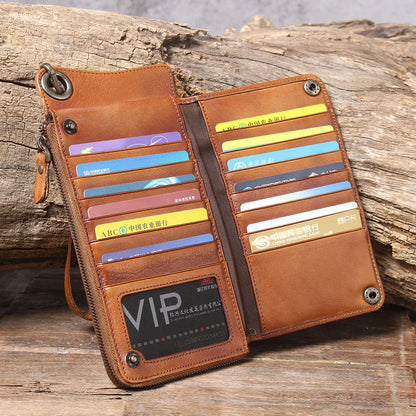 S.WORKER Full Grain Leather Long Wallet Men's Clutch Bag Genuine Leather Classic Purse Card Holder For Men
