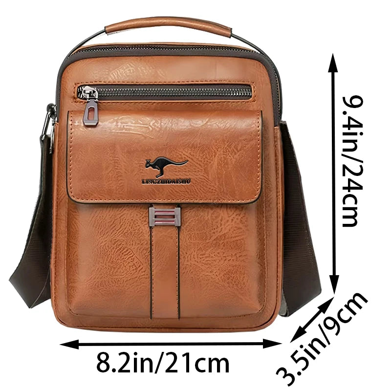 Men Multifunctional Leather Shoulder Bag Multi Pocket Crossbody Messenger Bag Business Travel Handbag with Top Handle Black
