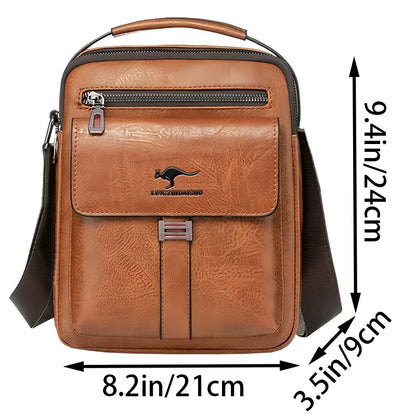 Men Multifunctional Leather Shoulder Bag Multi Pocket Crossbody Messenger Bag Business Travel Handbag with Top Handle Black