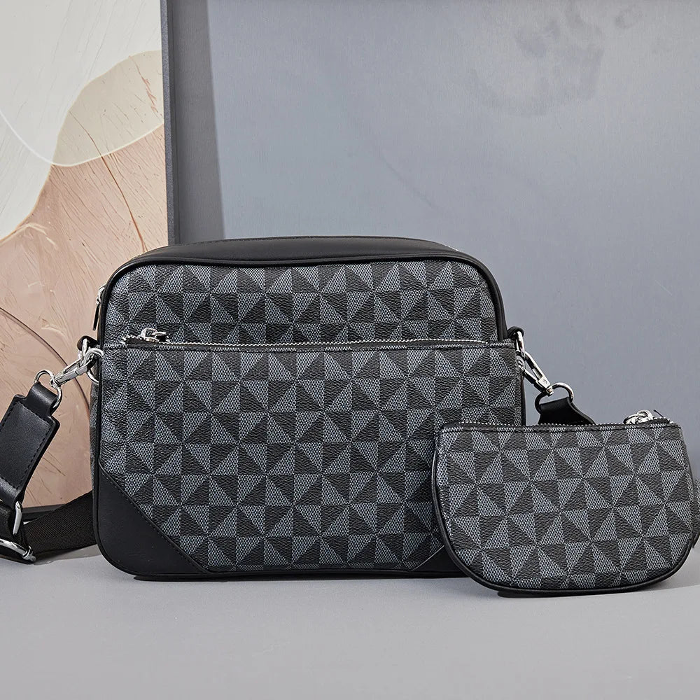 Fashion Crossbody Bag Men Three in One Design Men's Crossbody Bags Diamond Lattice Print Shoulder Messenger Bag Male Hanabag