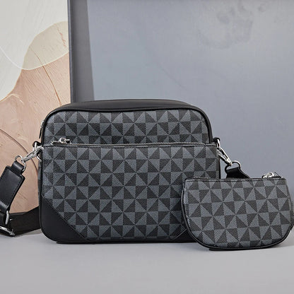 Fashion Crossbody Bag Men Three in One Design Men's Crossbody Bags Diamond Lattice Print Shoulder Messenger Bag Male Hanabag