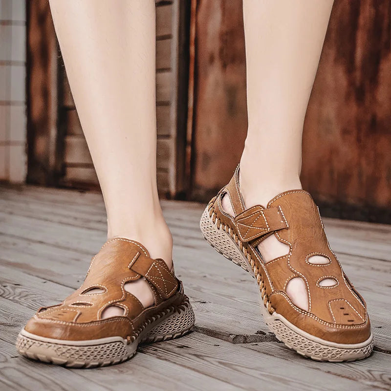 Male Casual Leather Summer Shoes Versatile Men's Sandals Durable Handmade Stitching Besch Shoes Non Slip Roma Footwear Sandals