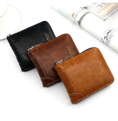 Big Capacity Men Short Wallets Name Engraving High Quality Card Holder Retro Male Coin Purse  Simple Zipper Men Money Clips