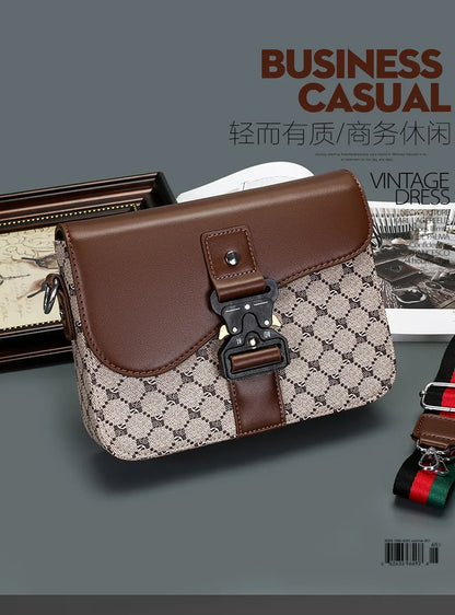 Luxury Plaid Crossbody Bags Men Fashion Buckle Flap Men's Crossbody Bag Casual Shoulder Bag Male Waterproof Business Sling Bags