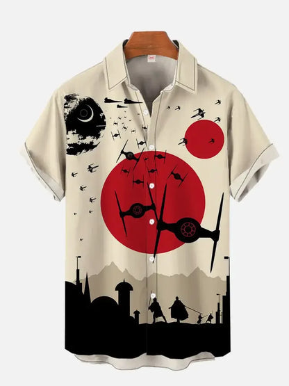 Unisex Vintage Japanese Men's Anime Samurai Cat Print Casual Daily Wear 3D Printing Short Sleeve Blouses Hawaiian Shirts For Men