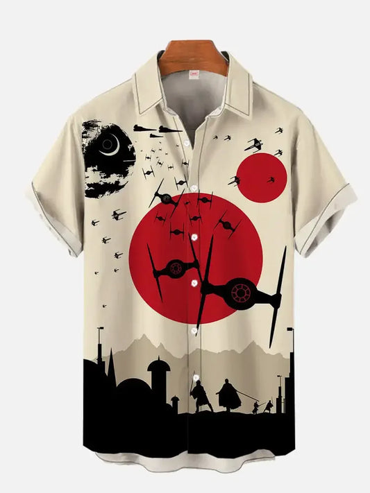Unisex Vintage Japanese Men's Anime Samurai Cat Print Casual Daily Wear 3D Printing Short Sleeve Blouses Hawaiian Shirts For Men