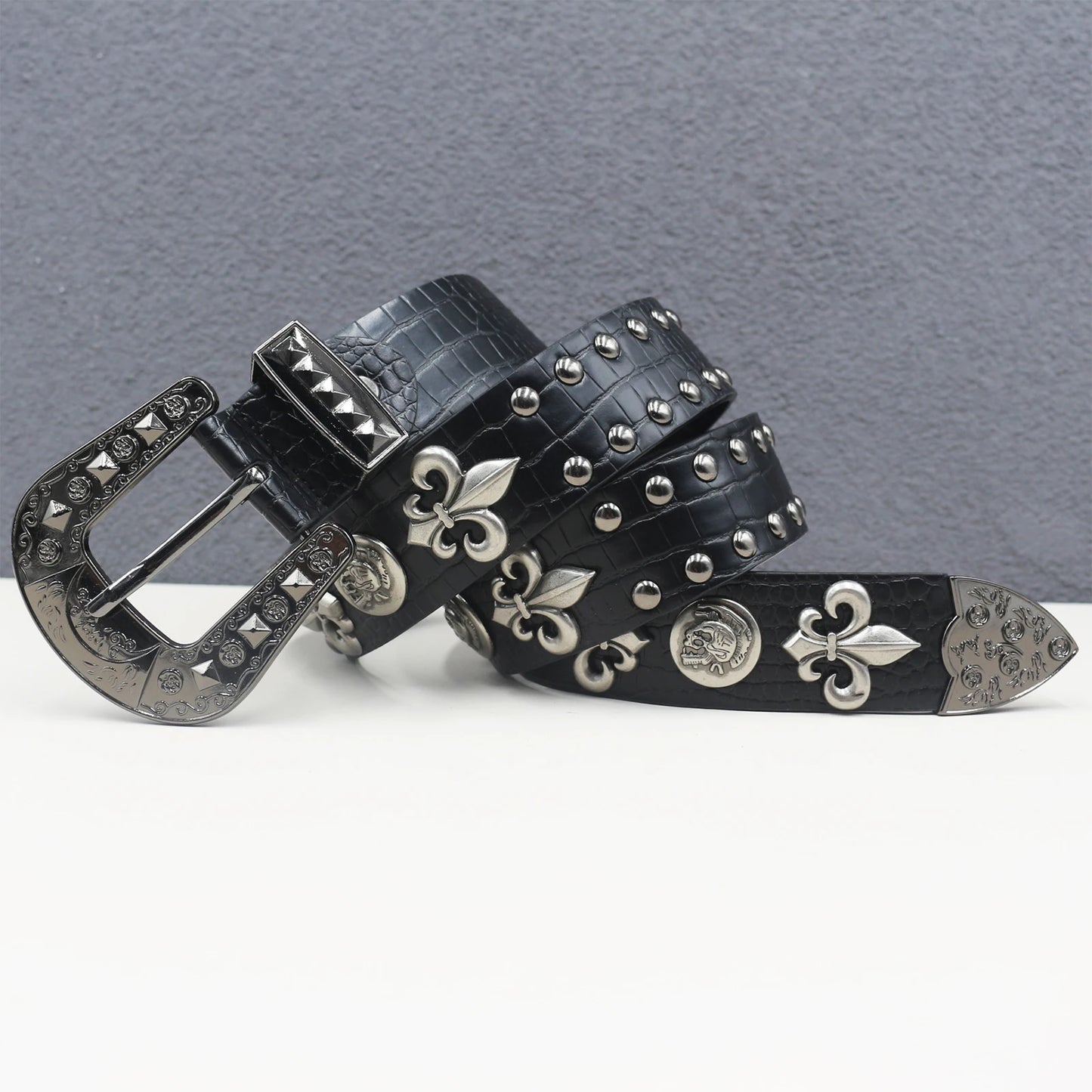 Heart cross rivet belt Punk Belt Unisex Fashion Personality Trend All-match Jeans Accessories Metal Buckle Pu Girdle Retro Y2k