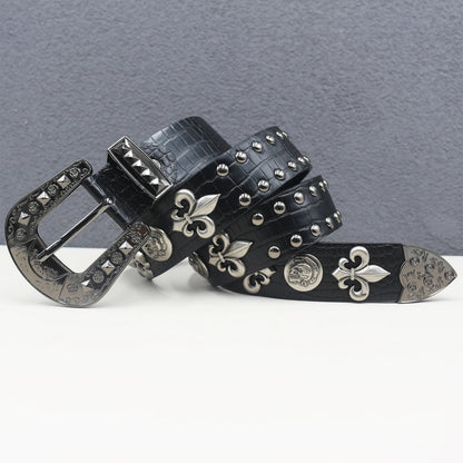 Heart cross rivet belt Punk Belt Unisex Fashion Personality Trend All-match Jeans Accessories Metal Buckle Pu Girdle Retro Y2k