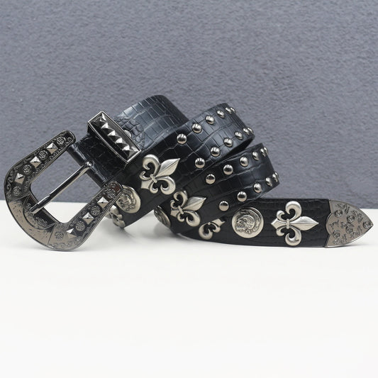 Heart cross rivet belt Punk Belt Unisex Fashion Personality Trend All-match Jeans Accessories Metal Buckle Pu Girdle Retro Y2k