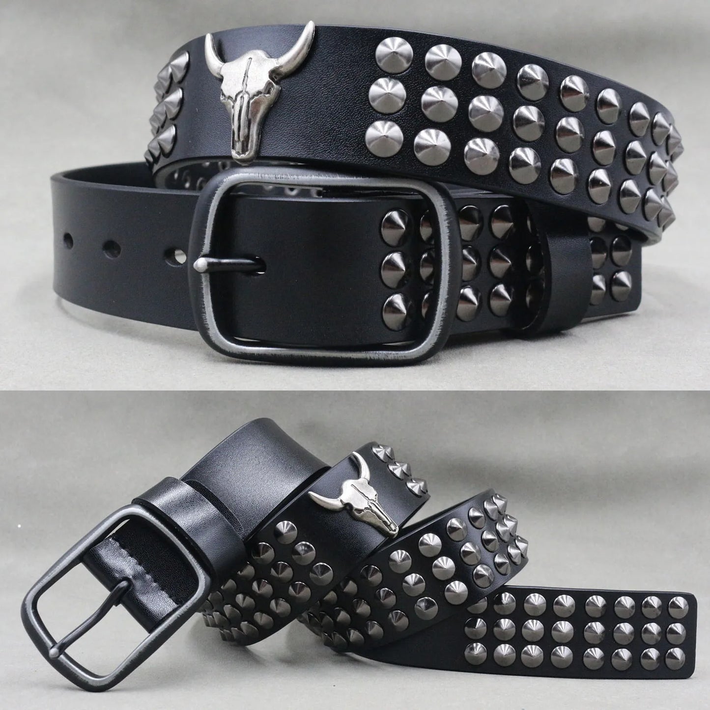 Designer Brand Belt Men Rivet Real Leather Pin Belt Male Black Rock Genuine Leather Cowhide Luxury Punk Belt Jeans