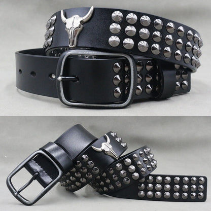 Designer Brand Belt Men Rivet Real Leather Pin Belt Male Black Rock Genuine Leather Cowhide Luxury Punk Belt Jeans