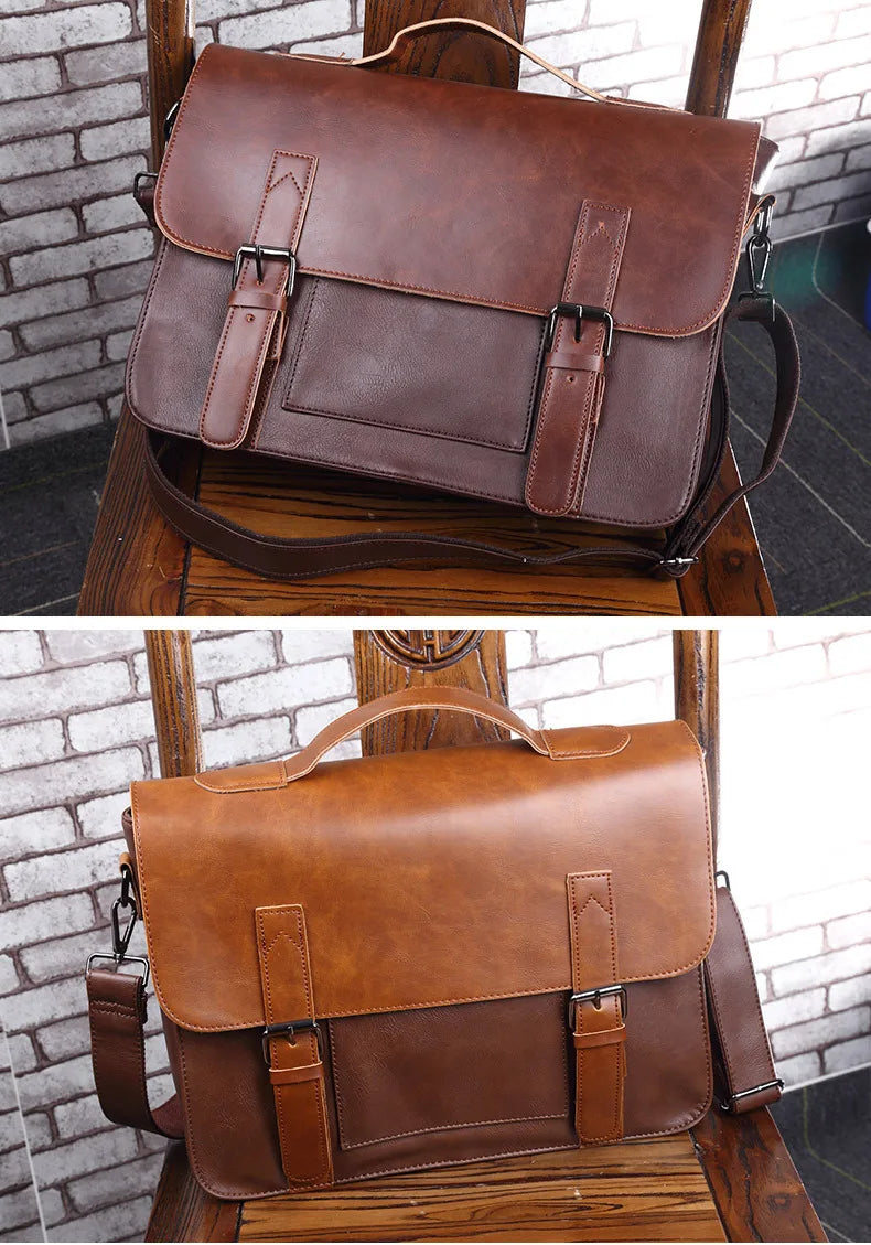 Retro Fashion Messenger Bag Men Luxury PU Leather Crossbody Bags Men Handbag Briefcases Laptop Bag Men Shoulder Messenger Bags