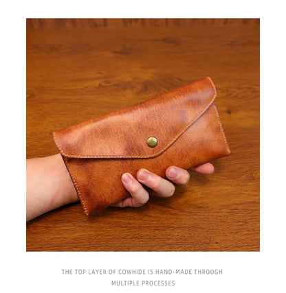 Genuine Leather Men Handmade Wallet High Quality Retro Handbag Simple Phone Pocket Card Bag Big Capacity Male Purses