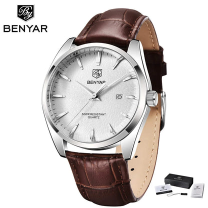 Benyar 5163 Top Brand Luxury Military Wristwatches Leather Quartz Watches Waterproof Simple Watch for Men Reloj Hombre