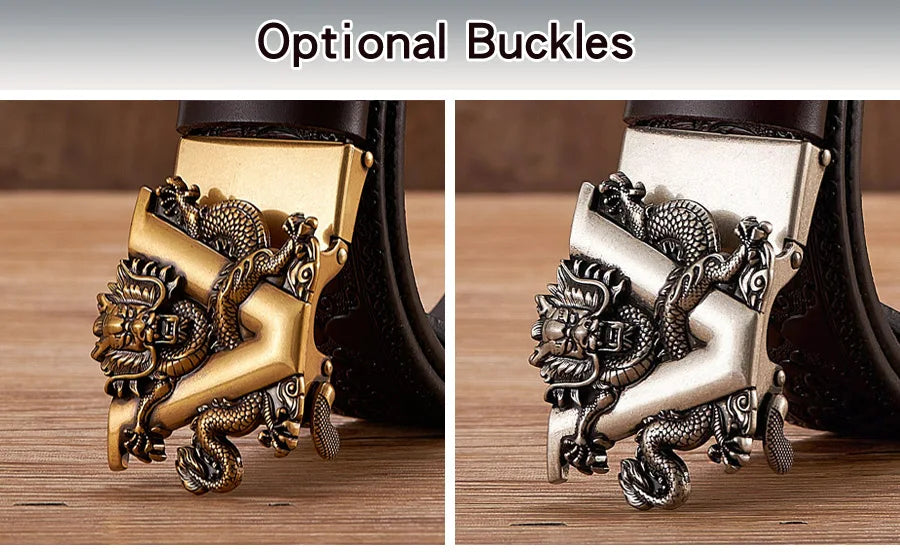 3.5cm Fashion Embossing Retro Male Belts for Men Business Split Leather Belt Dragon Pattern Automatic Buckle Strap
