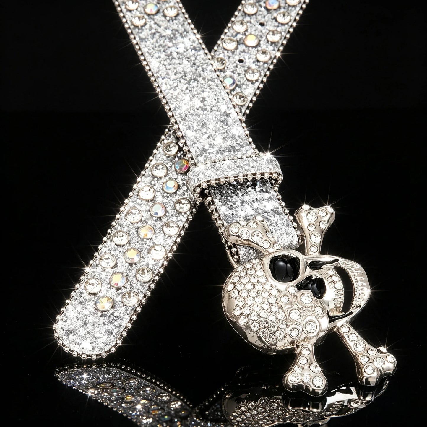 1pc men's American dark style skull buckle belt, rhinestone punk decorative belt, suitable for casual wear