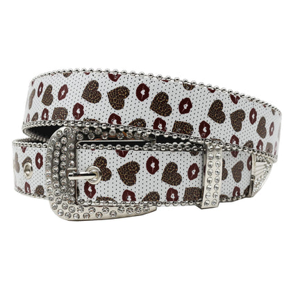 Rhinestone belt B&B style blue print pattern Women's Jeans Rhinestone Belt Men's Belt Western Denim Leather HipHop Rock