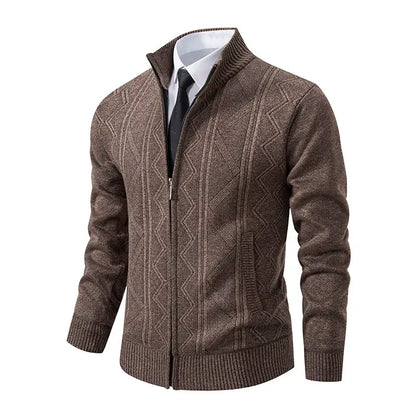 High-quality men's fashionable, cool, versatile, trendy business casual, fleece and thickened cardigan, knitted sweater, men's j