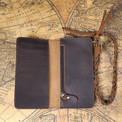 S.WORKER Vintage Crazy Horse Leather Wallet Handmade Men's Genuine Leather Long Wallet Pocket Purse Clutch Cash Card Holder
