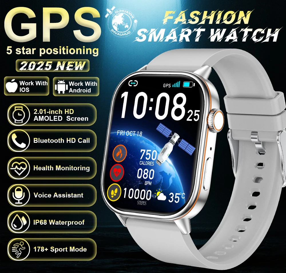 New For Android iOS Outdoor GPS SmartWatch Men 2.01" HD AMOLED Compass 420mAh 178+Sport Mode Waterproof Bracelet Smartwatch 2026