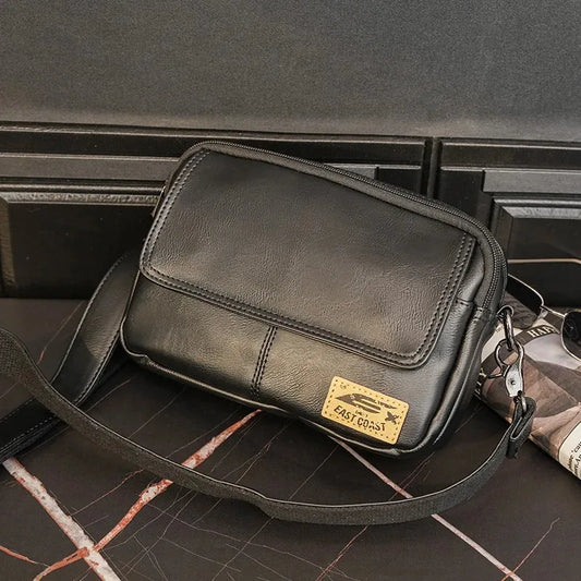 Vinatge Men's Crossbody Bag Soft PU Leather Shoulder Bag For Men Fashion Square Crossbody Messenger Bag Flap Zipper Satchels