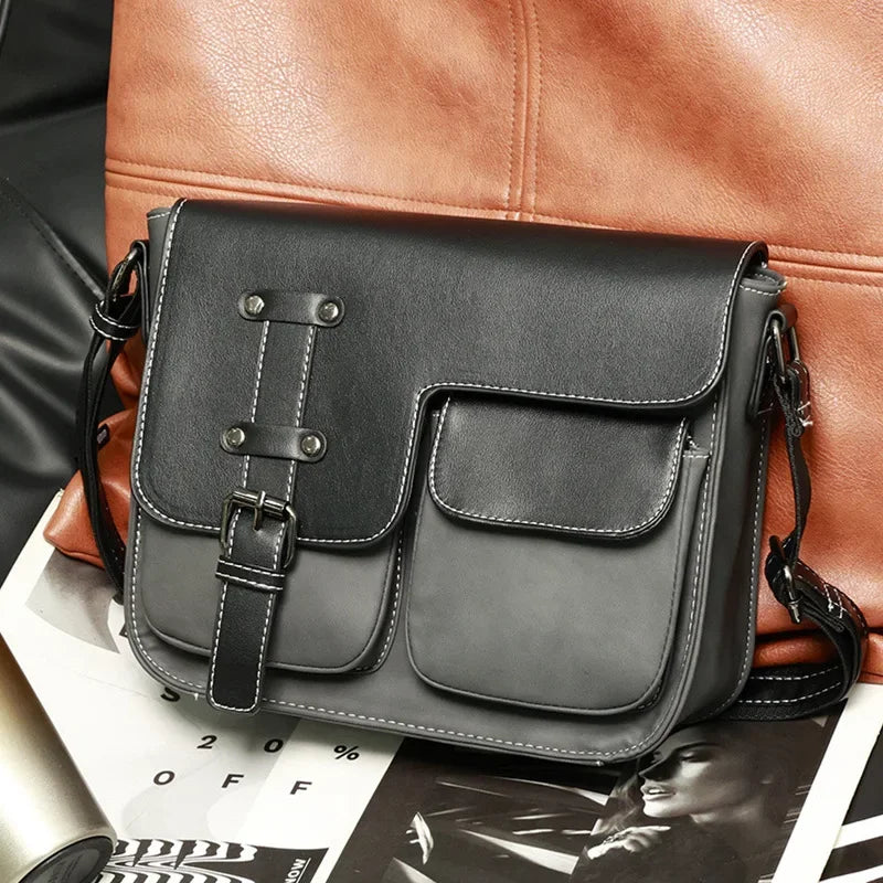 Vintage Men's Crossbody Bags Fashion Brand Design Shoulder Messenger Bag Men Falp Pockets Crossbody Bag Leather Square Satchels