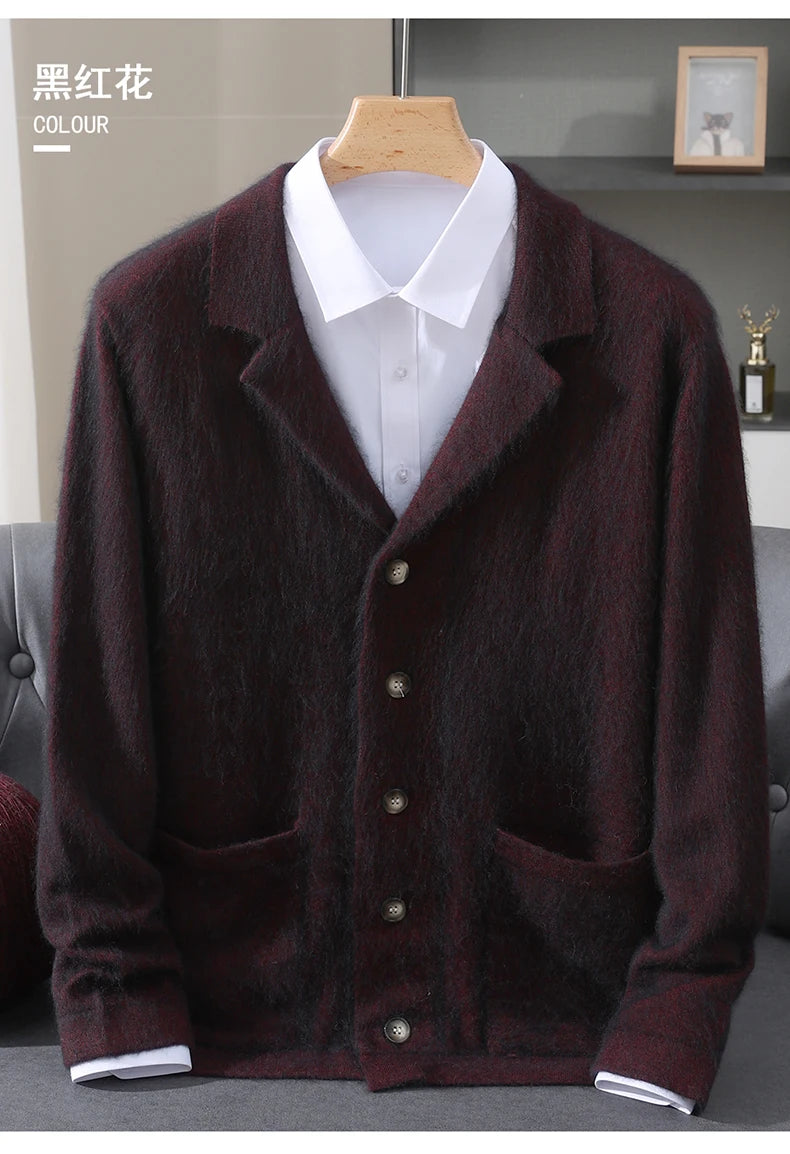 New Mink Wool Cardigan Men's Padded Sweater Coat Business Casual Knitted Cashmere Sweater Coat