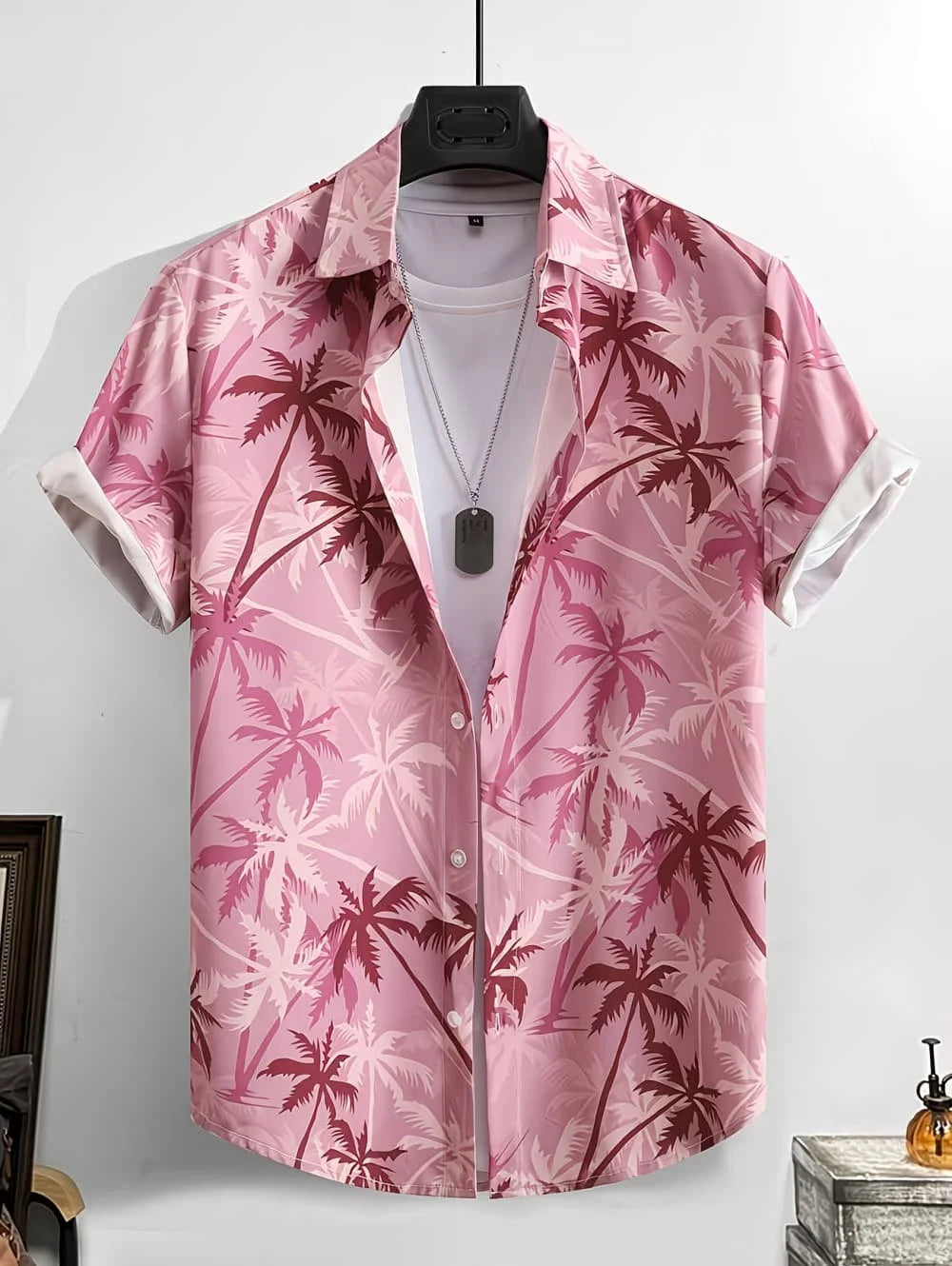 Men's Coconut Tree Graphic Print Short Sleeve Lapel Shirt Tops Men's Casual Button-Down Shirts for Summer Daily Wear Men Clothes